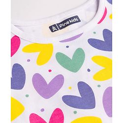 Pine Kids Single Jersey Knit Half Sleeves Nighty With Heart Print - White
