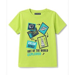 Pine Kids Cotton Knit Half Sleeves T-Shirt & Shorts Night Suit With Space Theme - Limegreen & Blue