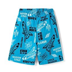 Pine Kids Cotton Knit Half Sleeves T-Shirt & Shorts Night Suit With Space Theme - Limegreen & Blue