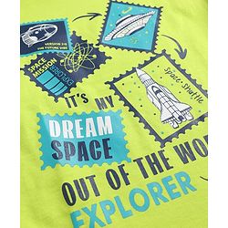 Pine Kids Cotton Knit Half Sleeves T-Shirt & Shorts Night Suit With Space Theme - Limegreen & Blue