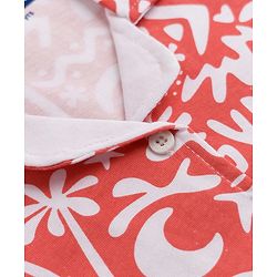 Pine Kids Cotton Knit Half Sleeves Co-Ords Shirt & Capri Night Suit with Sea Print - Red