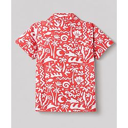 Pine Kids Cotton Knit Half Sleeves Co-Ords Shirt & Capri Night Suit with Sea Print - Red
