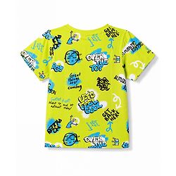 Pine Kids Cotton Knit Half Sleeves Text Printed Co-Ords T-Shirt & Pyjama Night Suit - Neon Green