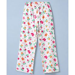 Pine Kids Cotton Knit Half Sleeves Co-Ords Top & Pyjama Night Suit with Butterfly & Floral Print - White