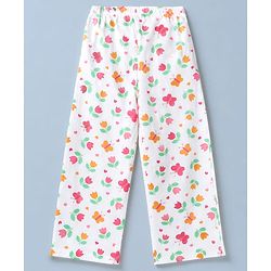 Pine Kids Cotton Knit Half Sleeves Co-Ords Top & Pyjama Night Suit with Butterfly & Floral Print - White