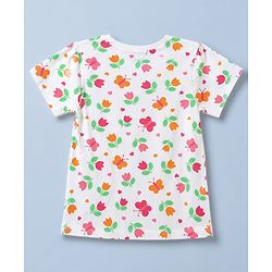 Pine Kids Cotton Knit Half Sleeves Co-Ords Top & Pyjama Night Suit with Butterfly & Floral Print - White
