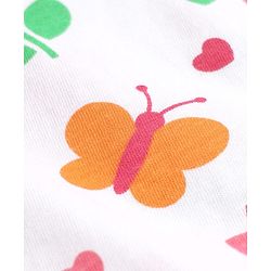 Pine Kids Cotton Knit Half Sleeves Co-Ords Top & Pyjama Night Suit with Butterfly & Floral Print - White