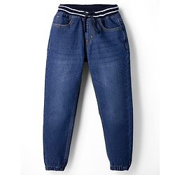 Pine Kids Denim Woven Full Length Solid Jeans With Pockets - Navy Blue