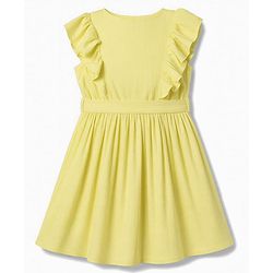 Pine Kids Woven Sleeveless Floral Embroidered Frock - Yellow