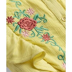 Pine Kids Woven Sleeveless Floral Embroidered Frock - Yellow