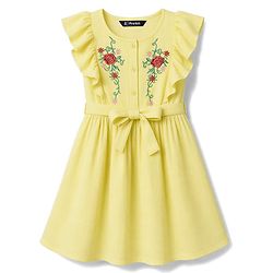 Pine Kids Woven Sleeveless Floral Embroidered Frock - Yellow