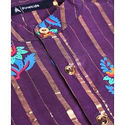 Pine Kids Woven Full Sleeves Kurta and Pyjama Set with Floral Print in Purple