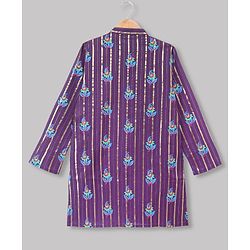 Pine Kids Woven Full Sleeves Kurta and Pyjama Set with Floral Print in Purple