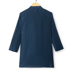 Pine Kids Woven Full Sleeves Solid Colour Kurta Pajama Set with Floral Printed Nehru Jacket - Navy Blue