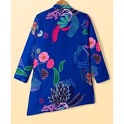 Pine Kids Woven Full Sleeves Floral Printed Kurta Pyjama Set - Blue