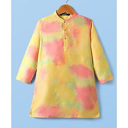 Pine Kids Woven Full Sleeves Tie-Dye Stone Embellished Kurta & Pyjama Set - Yellow