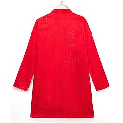 Pine Kids Woven Full Sleeves Solid Colour Kurta Pajama Set with Floral Embroidered Nehru Jacket - Red