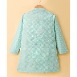 Pine Kids Woven Full Sleeves Kurta Pajama Set with Dot Design - Light Blue