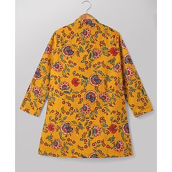 Pine Kids 100% Cotton Woven Full Sleeves Floral Printed Kurta & Pyjama Set -Mustard