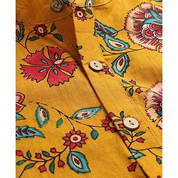 Pine Kids 100% Cotton Woven Full Sleeves Floral Printed Kurta & Pyjama Set -Mustard