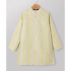 Pine Kids Woven Kurta Pyjama Set with Full Sleeves and Stripe Sequins in Grey for 4-5 Years