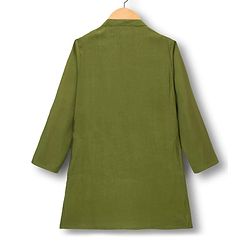 Pine Kids Woven Full Sleeves Kurta Pajama Set with Floral Printed Nehru Jacket - Olive