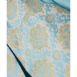 Pine Kids Woven Full Sleeves Solid Colour Kurta Pajama Set with Floral Brocade Nehru Jacket - Sky Blue