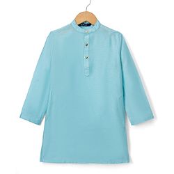 Pine Kids Woven Full Sleeves Solid Colour Kurta Pajama Set with Floral Brocade Nehru Jacket - Sky Blue