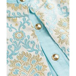 Pine Kids Woven Full Sleeves Solid Colour Kurta Pajama Set with Floral Brocade Nehru Jacket - Sky Blue
