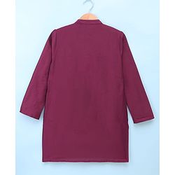 Pine Kids Woven Full Sleeves Kurta Pyjama Set With Floral Embroidered Jacket - Wine