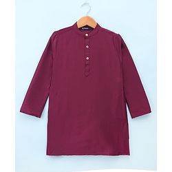 Pine Kids Woven Full Sleeves Kurta Pyjama Set With Floral Embroidered Jacket - Wine