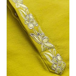 Pine Kids Woven Full Sleeves Kurta Pyjama Set with Embroidered Placket - Lime Green
