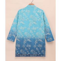 Pine Kids Woven Full Sleeves Kurta & Pyjama Set with Floral Embroidery in Blue