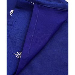 Pine Kids Woven Full Sleeves Kurta Pyjama Set With Leaves Embroidery - Navy Blue
