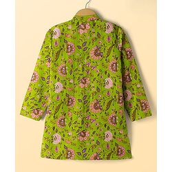 Pine Kids Cotton Woven Full Sleeves Floral Printed Kurta Pajama Set - Limegreen
