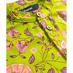 Pine Kids Cotton Woven Full Sleeves Floral Printed Kurta Pajama Set - Limegreen