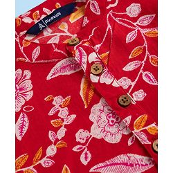 Pine Kids Cotton Woven Full Sleeves Kurta Pajama Set with Floral Print -Dark Red