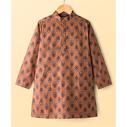 Pine Kids Cotton Woven Full Sleeves Floral Printed Kurta Pajama Set - Light Brown
