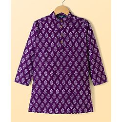 Pine Kids Cotton Woven Full Sleeves Floral Printed Kurta Pajama Set - Purple
