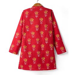 Pine Kids Cotton Woven Full Sleeves Floral Printed Kurta - Red
