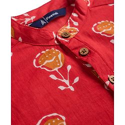 Pine Kids Cotton Woven Full Sleeves Floral Printed Kurta - Red