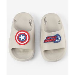 Pine Kids Marvel Slip On Flip Flops With Avengers Captain America Theme Applique - Beige