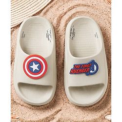 Pine Kids Marvel Slip On Flip Flops With Avengers Captain America Theme Applique - Beige