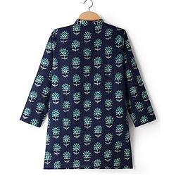 Pine Kids Cotton Woven Full Sleeves Floral Printed Kurta - Navy