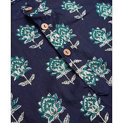 Pine Kids Cotton Woven Full Sleeves Floral Printed Kurta - Navy