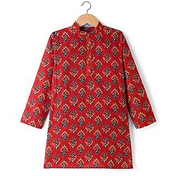 Pine Kids Cotton Woven Full Sleeves Floral Printed Kurta - Maroon
