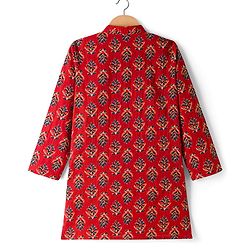Pine Kids Cotton Woven Full Sleeves Floral Printed Kurta - Maroon