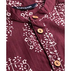 Pine Kids Cotton Woven Full Sleeves Floral Printed Kurta & Pyjama Set - Maroon