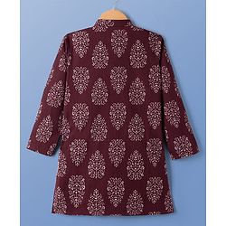 Pine Kids Cotton Woven Full Sleeves Floral Printed Kurta & Pyjama Set - Maroon