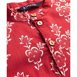 Pine Kids Cotton Woven Full Sleeves Floral Printed Kurta & Pyjama Set - Rust Orange